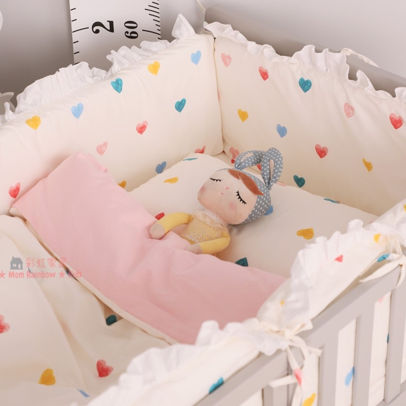 北歐風格手工訂製 寶寶嬰兒床 花邊純棉拆洗床圍 親子床品