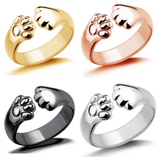 可愛的熊爪開口可調節戒指女士浪漫婚禮愛情首飾貓爪戒指
