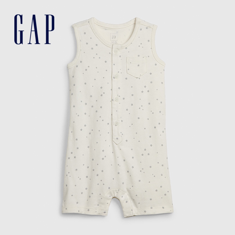 Gap 嬰兒裝 甜美風印花圓領無袖包屁衣-象牙白(577942)
