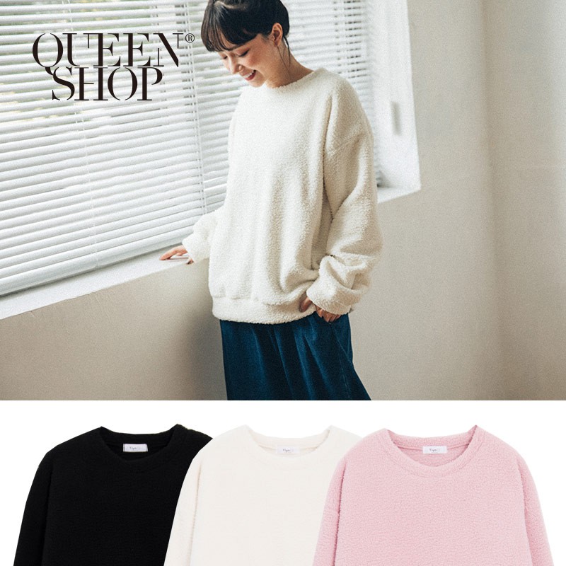 QUEENSHOP【01096120】純色素面QQ毛長袖上衣 三色售＊現+預＊