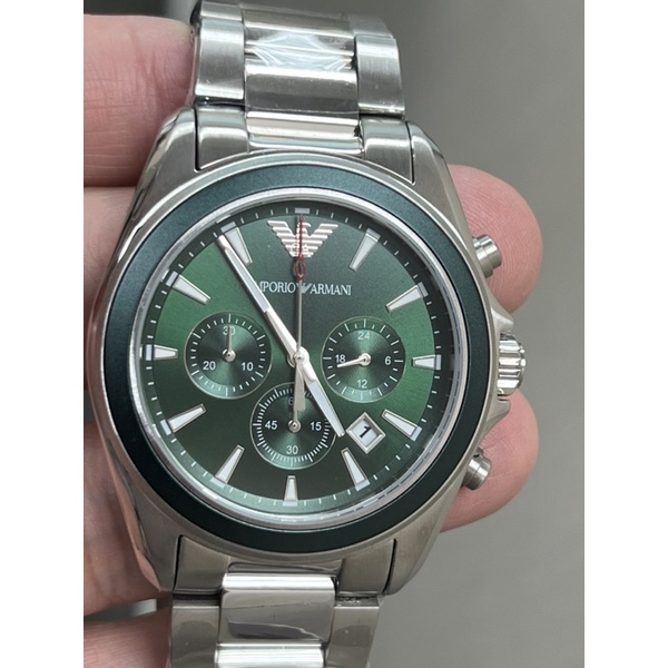 阿曼尼Emporio Armani銀鋼配綠色石英錶