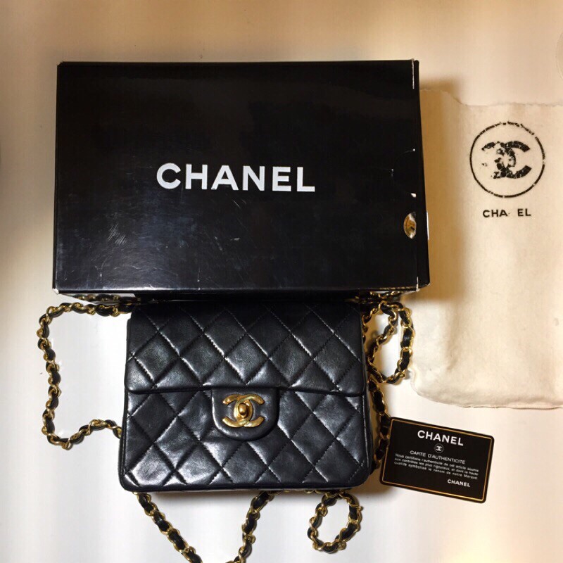個人收藏稀有釋出Chanel vintage mini 天菜17cm黑金方胖