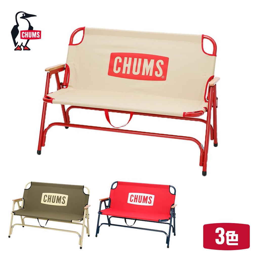 =CodE= CHUMS BACK WITH BENCH 雙人折疊露營椅(卡其.紅) CH62-1595 戶外 長板凳