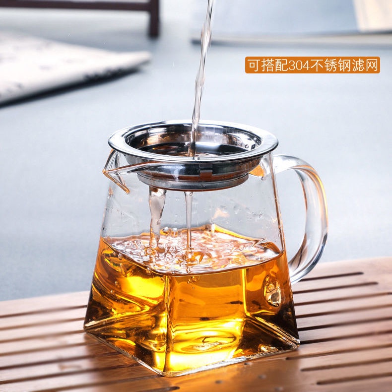 【超值茶具】公道杯玻璃公杯茶漏套裝側把分茶器加厚耐熱大容量四方高檔分茶杯 IWYQ