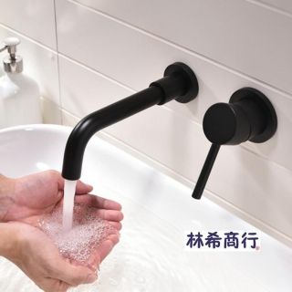 隱藏式 入牆 水龍頭 冷熱水 黑色 工業風 崁入 預埋式 裝潢 暗裝 單把開關 民宿 浴室 洗手檯 工業風 臺灣現貨