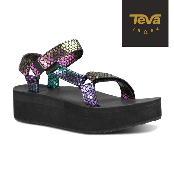 【TEVA】女 Flatform Universal 真皮織帶厚底涼鞋/雨鞋/水鞋-彩色蛇紋-原廠現貨