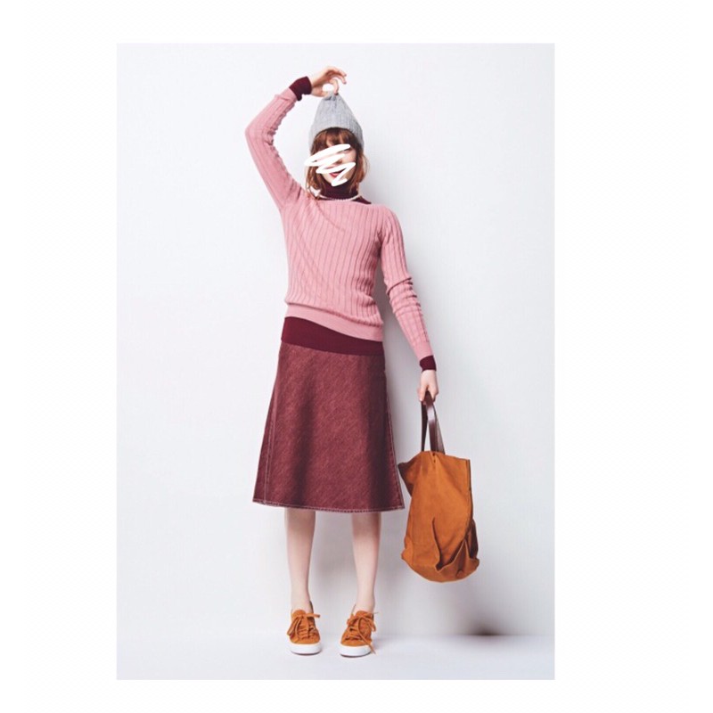 Uniqlo U系列 牛仔寬擺裙 酒紅64cm