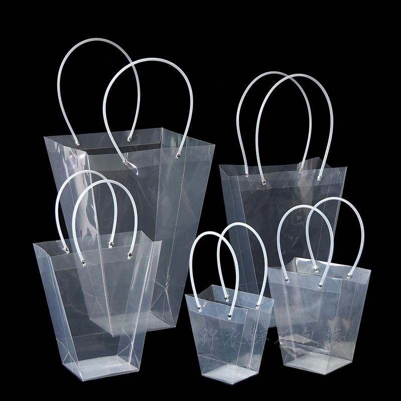 現貨透明pvc梯型盆栽盆景禮品袋玫瑰花包裝鮮花手提袋梯形花袋 蝦皮購物