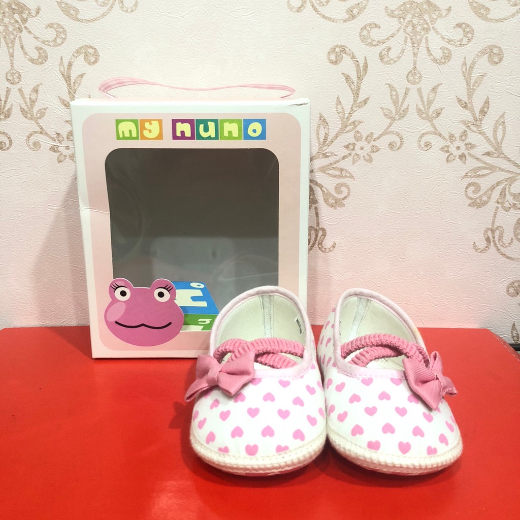 [二手] 台灣製 麗嬰房二手寶寶鞋白底粉點11.5公分 布底嬰兒鞋