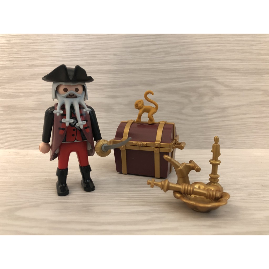 二手德國Playmobil摩比4783 pirate with treasure chest海盜船長與寶藏