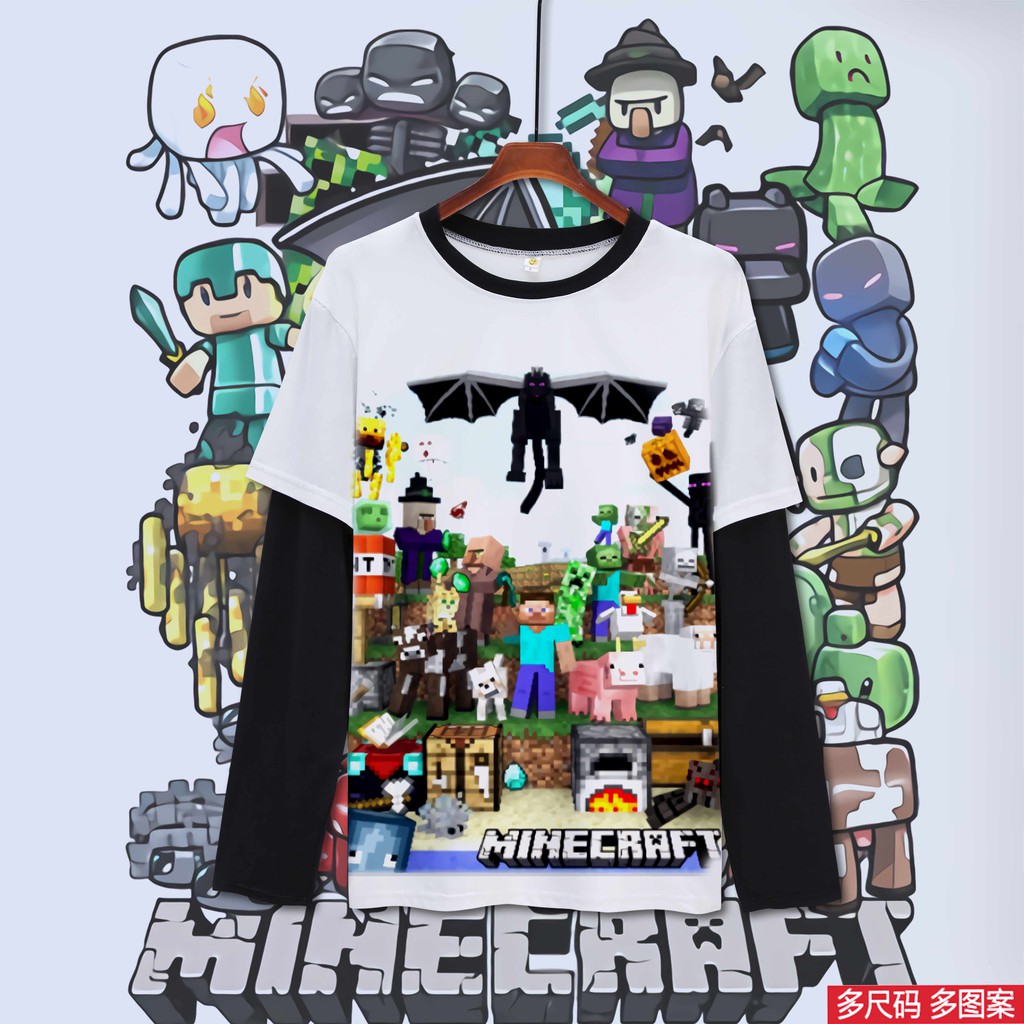 我的世界游戲衣服積木minecraft周邊長袖t恤男女兒童上衣秋 蝦皮購物