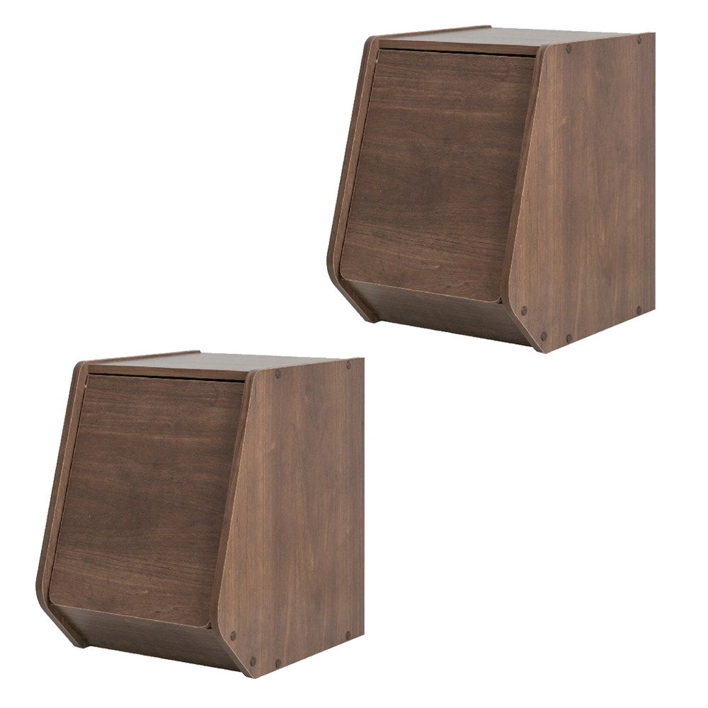 (組合) 日本IRIS 木質可掀門堆疊櫃 深木色 2入 30x40cm