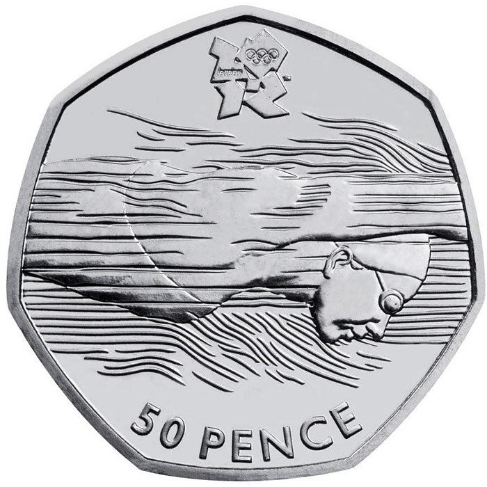 2011 英國 2012倫敦奧運 游泳項目 50便士 50P 流通紀念幣 官方卡裝