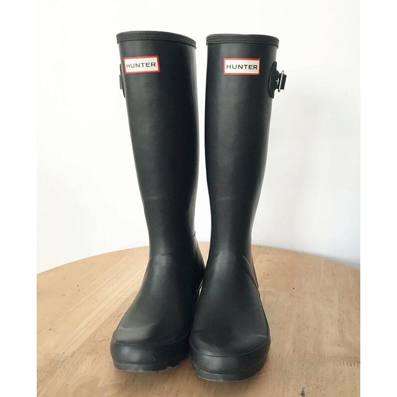 日本帶回9成新 二手Hunter boots經典高筒雨鞋 ORIGINAL TALL UK5 EU38 霧面黑 灰軍綠