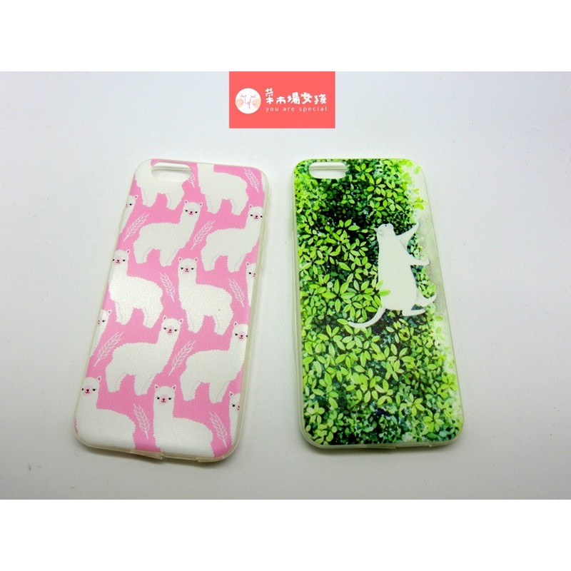 全新 IPHONE 6/6S  手機殼(軟) 動物系列─粉粉羊駝、綠底小白貓