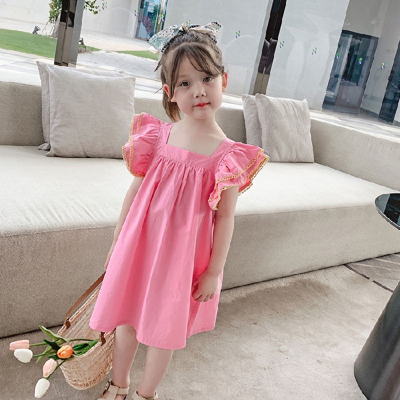 [哆蕾咪] 夏季新款甜美宮廷風氣質洋裝 韓版女童洋氣飛袖時尚洋裝 公主洋裝女童 女童洋裝 女童連身裙 女童洋裝夏天