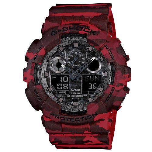 【CASIO】G-SHOCK 街頭時尚迷彩圖樣雙顯錶(GA-100CM-4A)正版宏崑公司貨