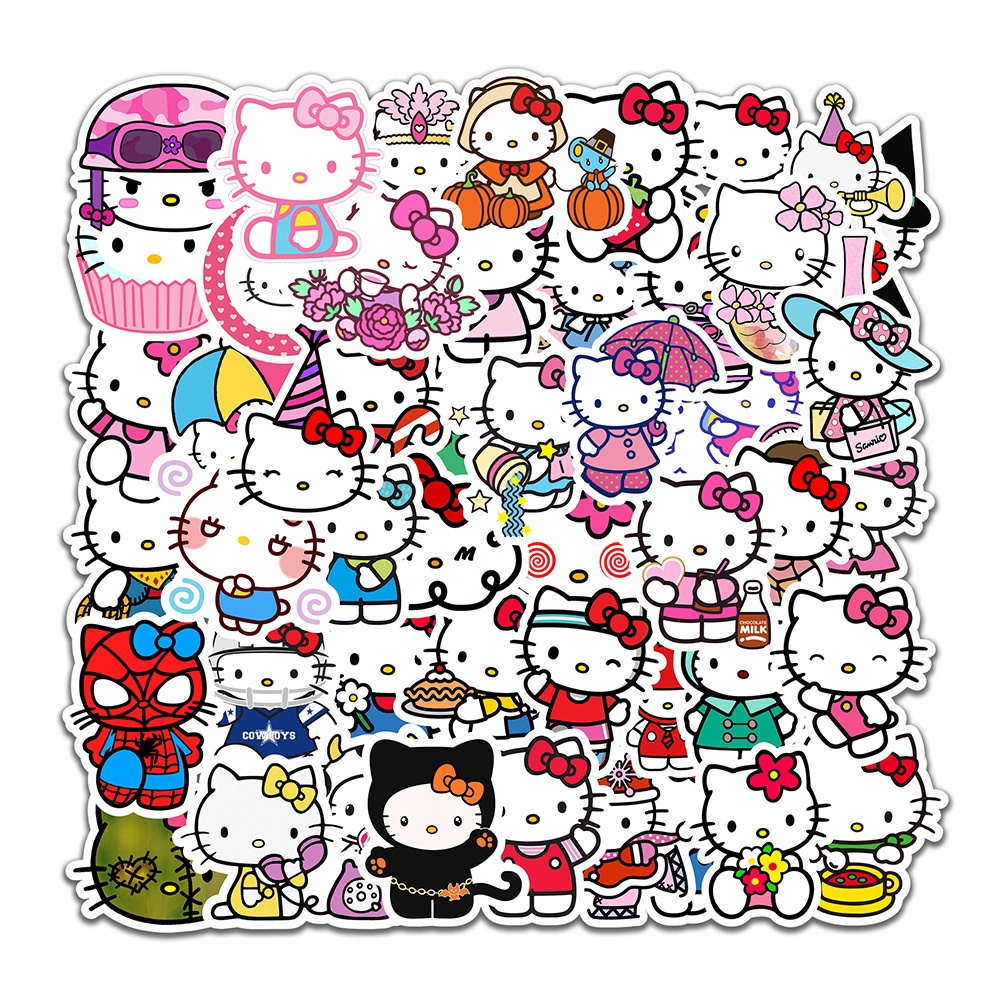 50張入 凱蒂貓 Hello Kitty 可愛卡通防水貼紙 行李箱貼紙 機車貼紙 筆電貼紙