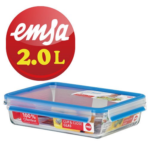 【德國EMSA】 3D保鮮盒-玻璃保鮮盒&lt;單個(2.0L *1)&gt; 專利上蓋無縫. 德國原裝進口