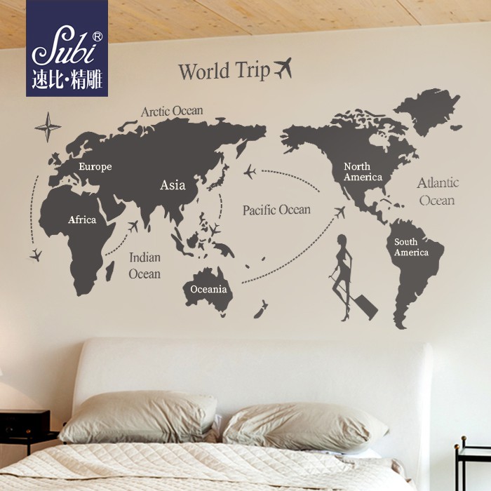 大型創意個性客廳臥室裝飾3D立體世界地圖墻貼紙北歐ins墻面貼畫