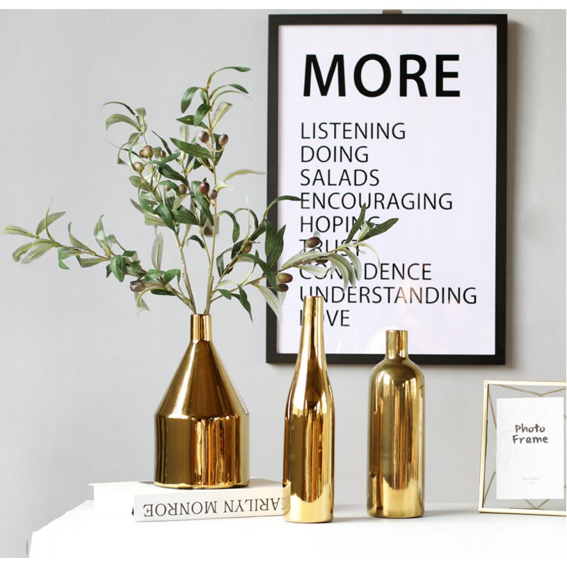 北歐ins輕奢金色花器客廳餐桌陶瓷花瓶現代簡約裝飾品擺件時尚藝術家飾創意擺件 蝦皮購物