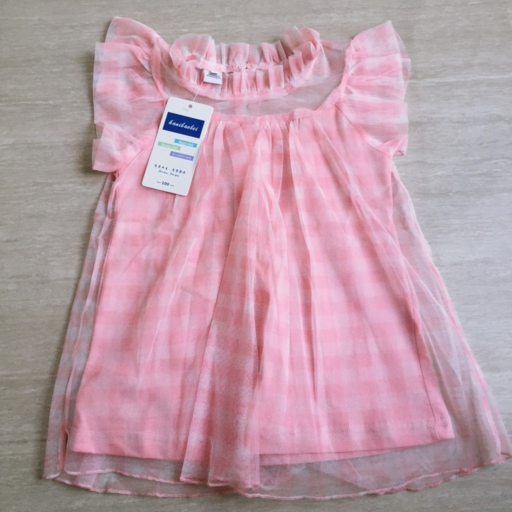 全新 粉紅色 甜美 可愛 氣質 浪漫 雪紡 質感 格子 女童裝 短袖 洋裝 吊牌還在 3歲 免運費 特價
