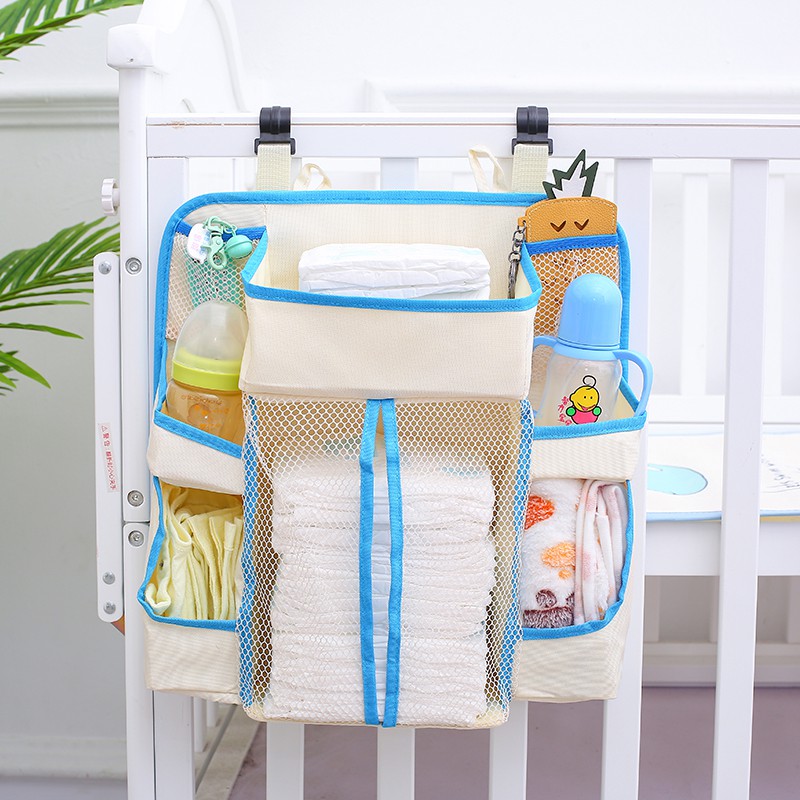 嬰兒床床頭收納掛袋尿片收納袋床邊置物袋多功能嬰兒車掛包置物架