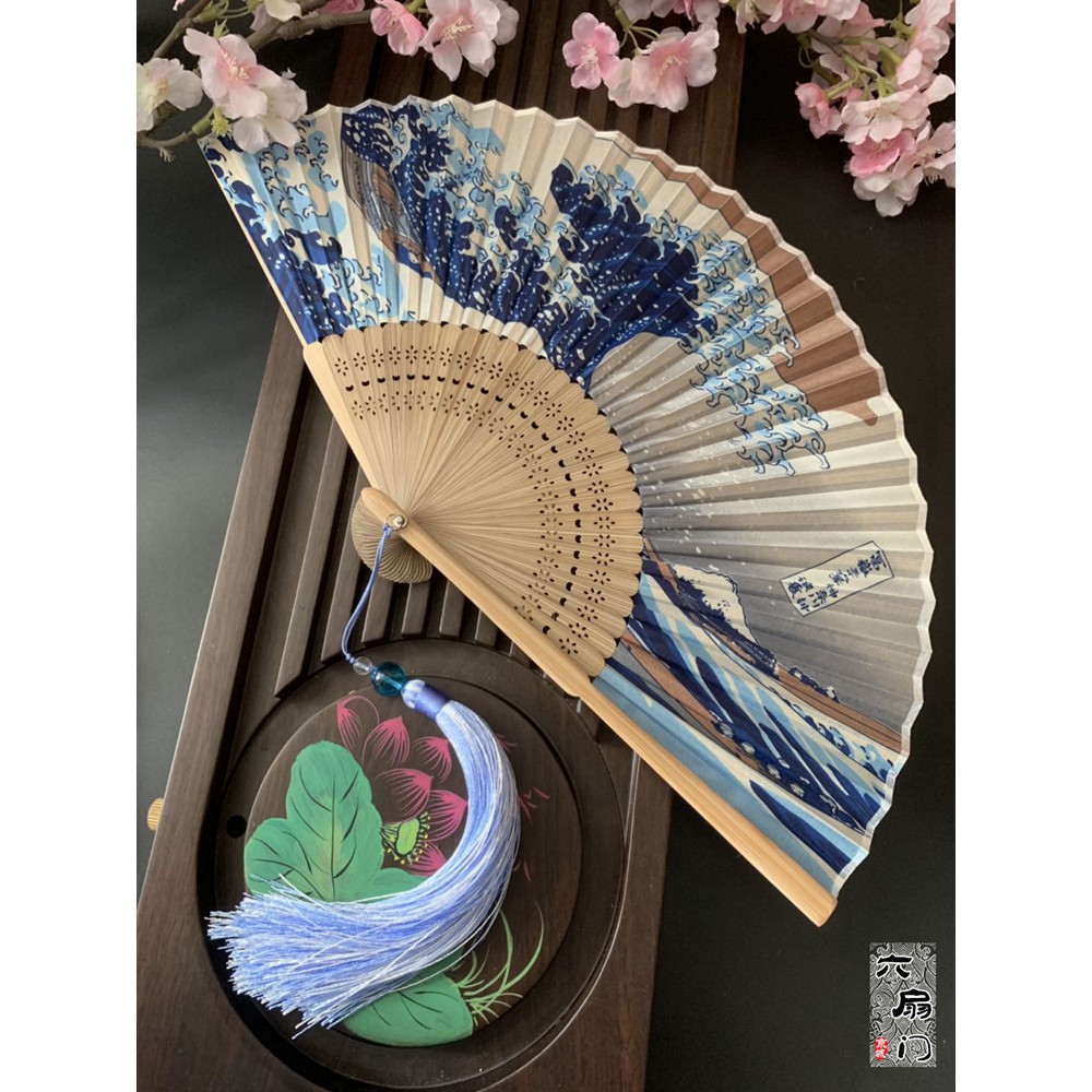 日式和風浮世繪神奈川海浪富士山折扇子日本和扇男女工藝扇禮品夏 蝦皮購物