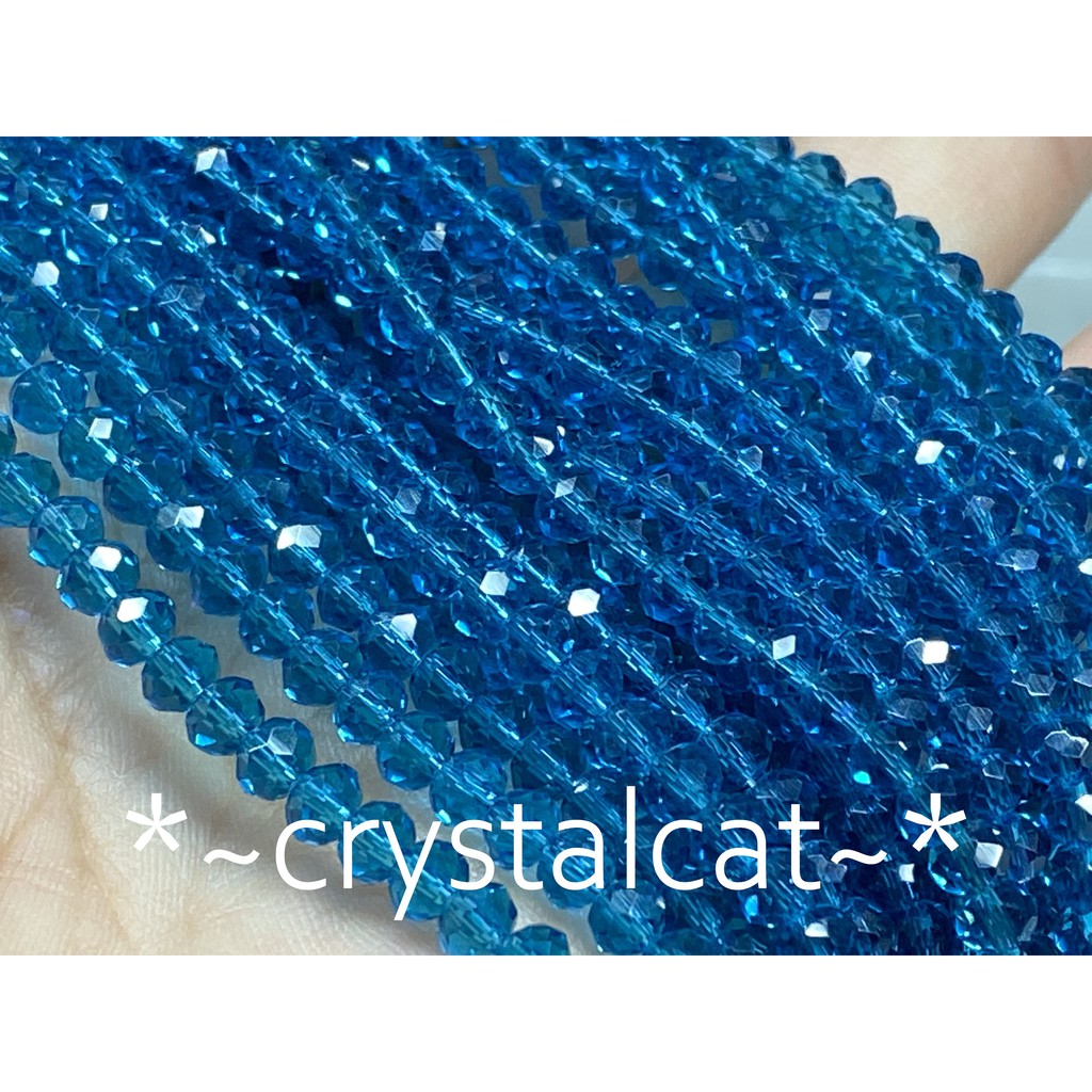 孔雀藍色琉璃切面扁珠手創飾品配件，4.2mm（10顆）