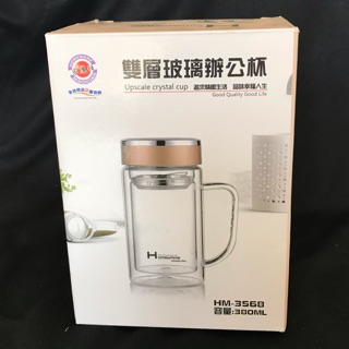 家魔仕 雙層玻璃杯 380ml 康寧玻璃 304不鏽鋼濾網 濾茶杯 雙層玻璃辦公杯 耐熱玻璃杯
