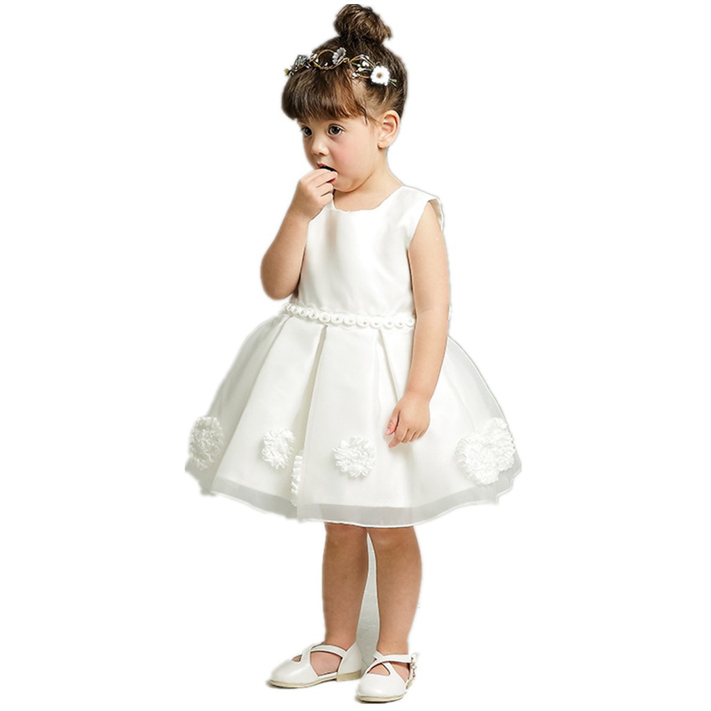 兒童花朵蝴蝶結高檔公主裙 派對婚禮小洋裝白色禮服 適合一個月至10歲