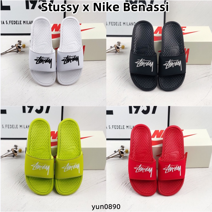 正版免運Stussy x Nike Benassi 聯名拖鞋SLIDE SAN拖鞋 黑色 熒光色 白色 紅色男女同款拖鞋