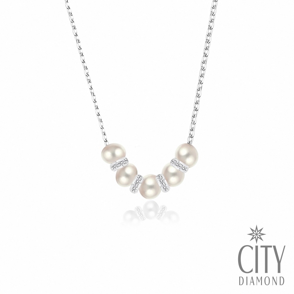 City Diamond引雅【東京Yuki系列】5顆白色天然珍珠項鍊