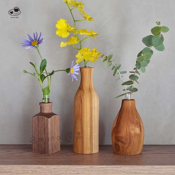Emono選品 日本進口實木花瓶一輪插花瓶柚木花瓶胡桃木花瓶木瓶小花瓶 蝦皮購物