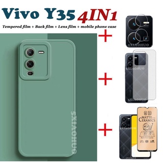 4合1適用於Vivo Y35 Y02S糖果色矽膠手機殼Vivo V25 5G皮膚磨砂手機殼+陶瓷軟膜+鏡頭膜+背膜