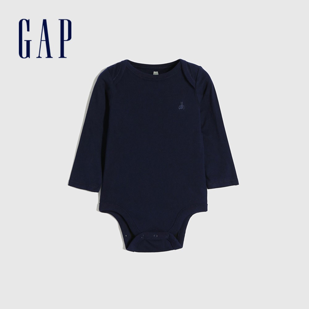 Gap 嬰兒裝 刺繡長袖包屁衣 跟屁熊系列-海軍藍(663820)