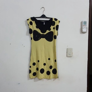 韓版黑黃配色米妮款洋裝