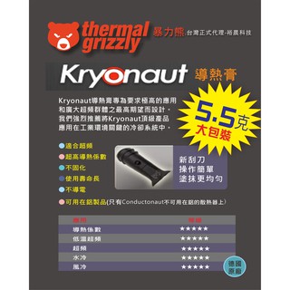 臺灣正式代理-暴力熊 5.5克Thermal Grizzly Kryonaut (K=12.5)導熱膏 散熱膏