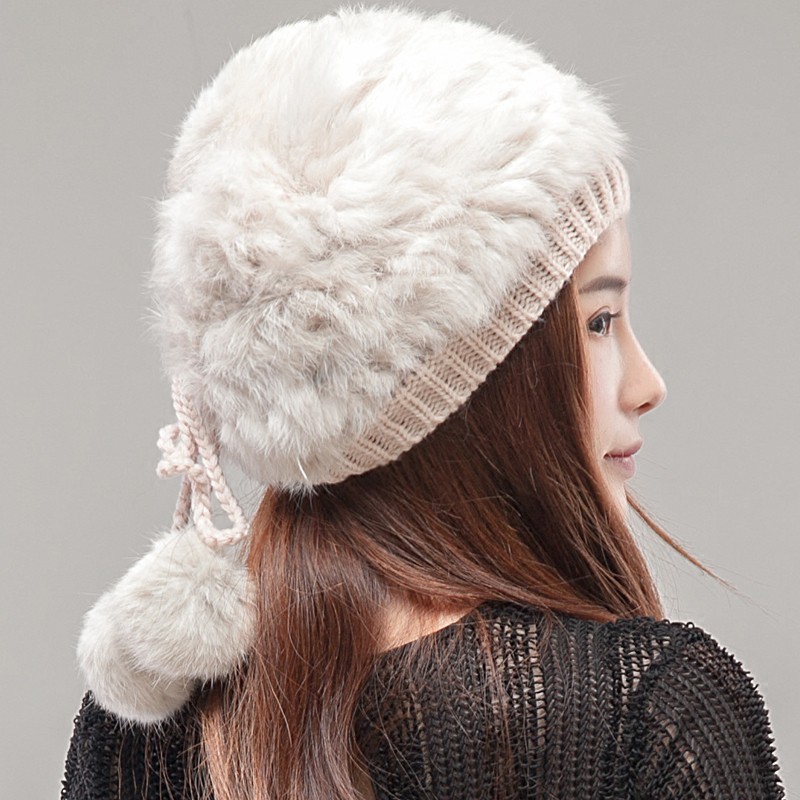可愛兔毛帽子女秋冬天新款毛球球皮草帽冬季時尚保暖護耳帽毛線帽