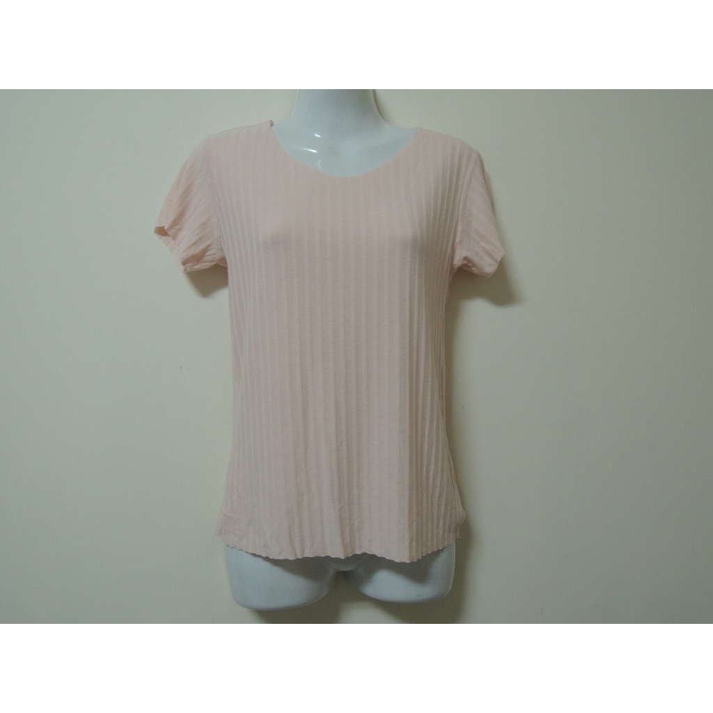 ❤小蛙菇菇❤~ST短袖上衣037~立體直條紋素色V領 彈性 薄T恤 涼感 透氣十足(粉紅色)L號