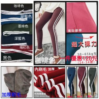 女韓版冬天加厚刷毛保暖內搭褲 九分褲 運動褲 邊條長褲 百搭 保暖褲 刷毛褲 珊瑚絨 也可當衛生褲 顯瘦款☆皮可小舖☆