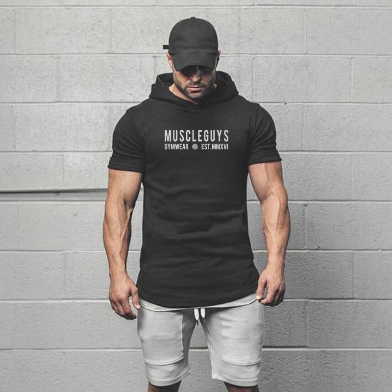 Gym Muscleguys 字母印花圖案連帽衫 T 恤鍛煉戶外時尚嘻哈服裝