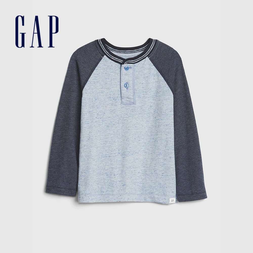 Gap 男幼童裝 活力亮色亨利領長袖T恤-雜藍色(617810)