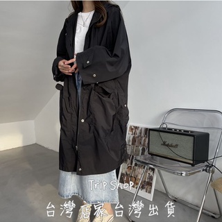 現貨🎀 歐美風 男女 寬鬆 風衣 大衣 🎀(M區)長版 大尺碼 大碼 外套 長大衣 連帽外套 黑色