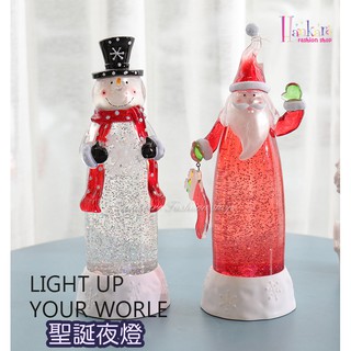 ☆[Hankaro]☆ 歐美創意聖誕佈置道具水晶飄雪聖誕造型小夜燈擺件