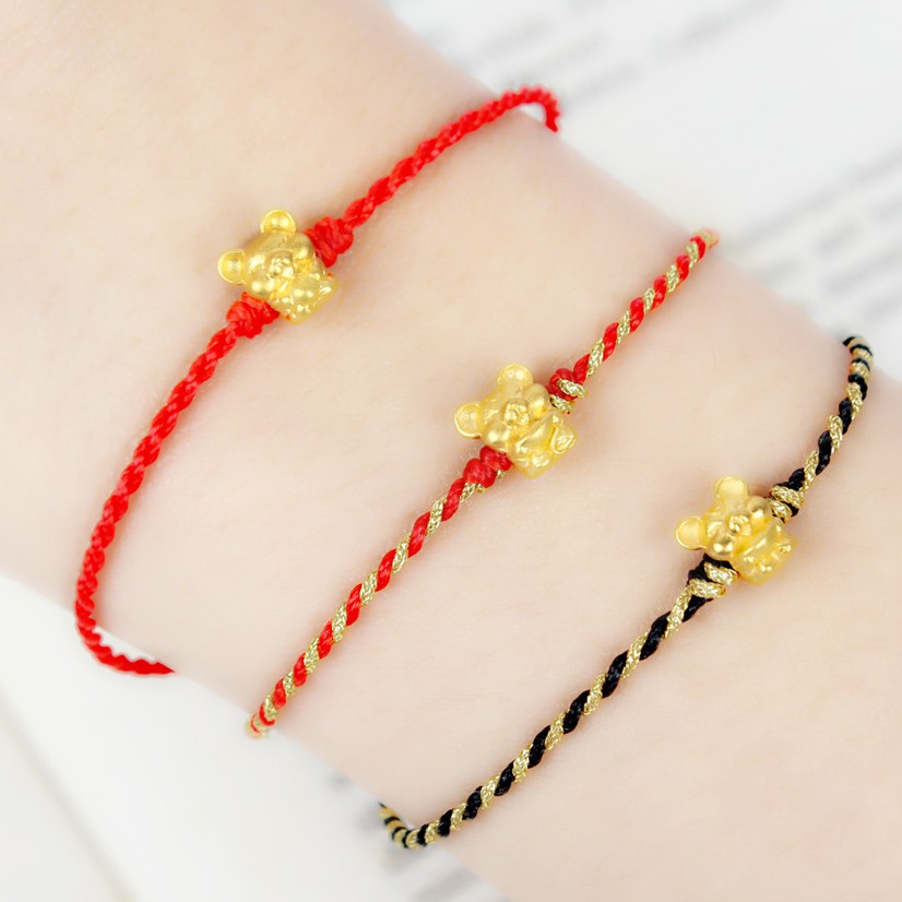 純金9999 0.03錢 小鼠雙股編手鍊 三款選   防水 可訂製彌月 黃金 迎鶴金品 Y-