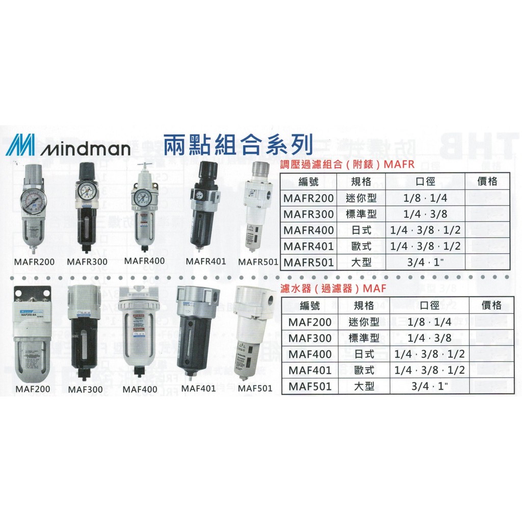 mindman 兩點組合系列 調壓過濾組合(附錶)MAFR/濾水器(過濾器)MAF 價格請來電或留言洽詢