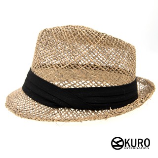 KURO-SHOP紙草透氣黑帽帶草帽紳士帽