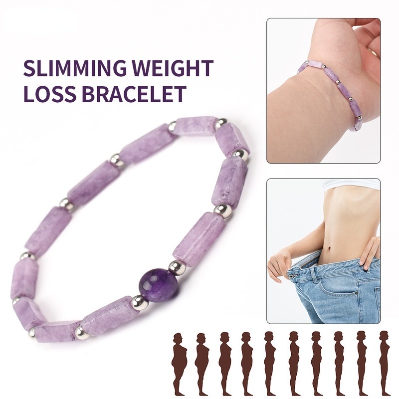 天然紫水晶身體淨化手鍊 / 時尚減肥天然方珠可調節手鐲手鍊 / 用於緩解疲勞和減輕體重 / 珠寶配件禮物