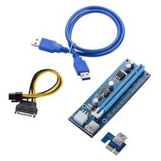 挖礦專用轉接卡PCI-E 1x轉16x USB3.0顯卡延長轉接線 SATA 6pin 加強電源電容 PCI-12